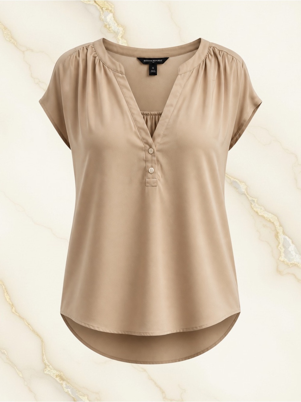 Banana Republic Light Beige Cap-Sleeve Women's Blouse with Button Placket